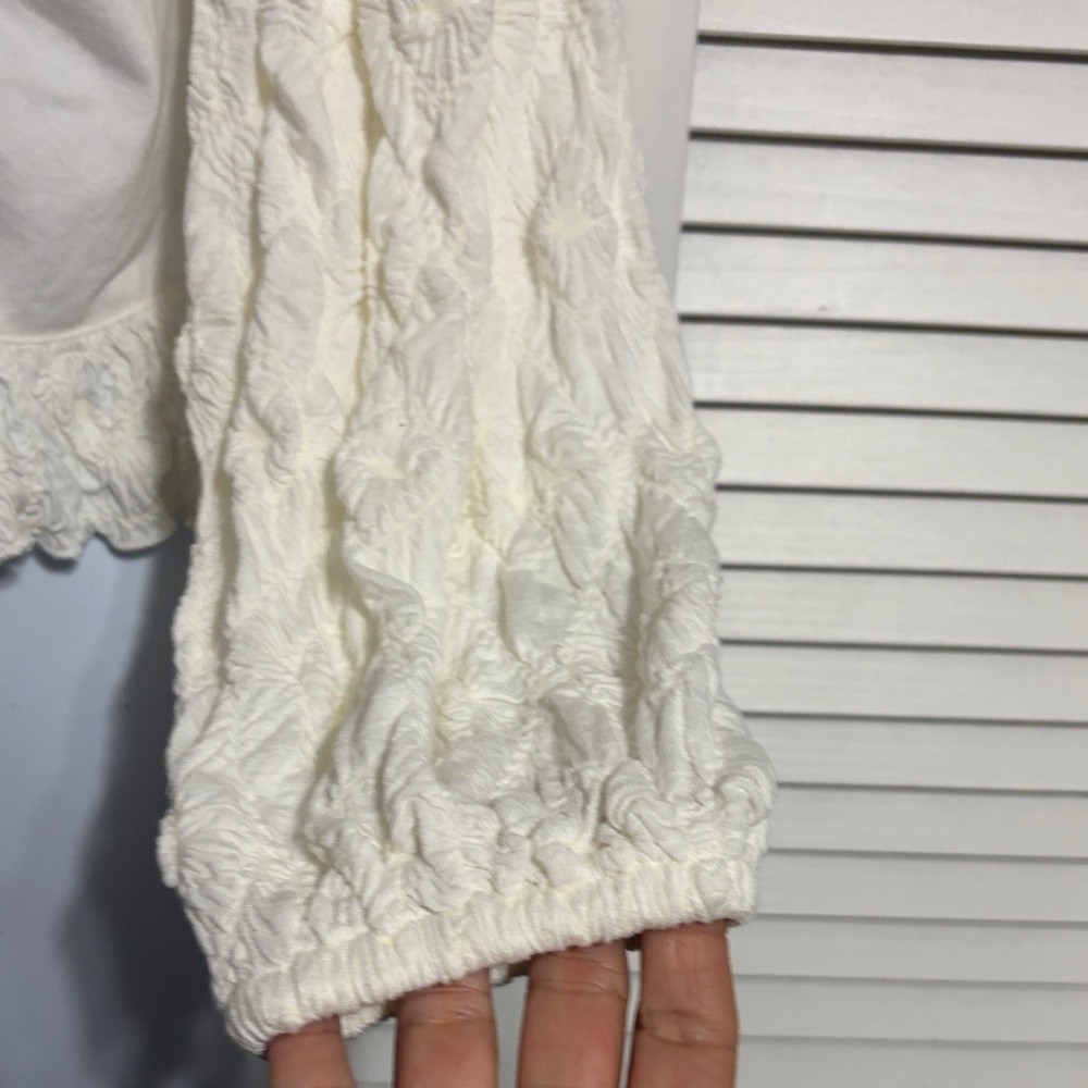 Free People Oliva Cream Ruffle-Trim Long Sleeve Blouse - Picture 4 of 11